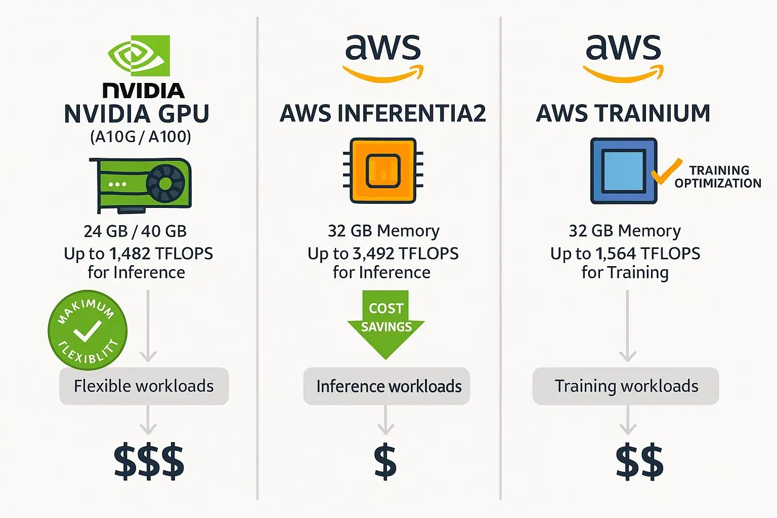 AWS AI Infrastructure: Inferentia2 vs Trainium vs GPU for Production Workloads